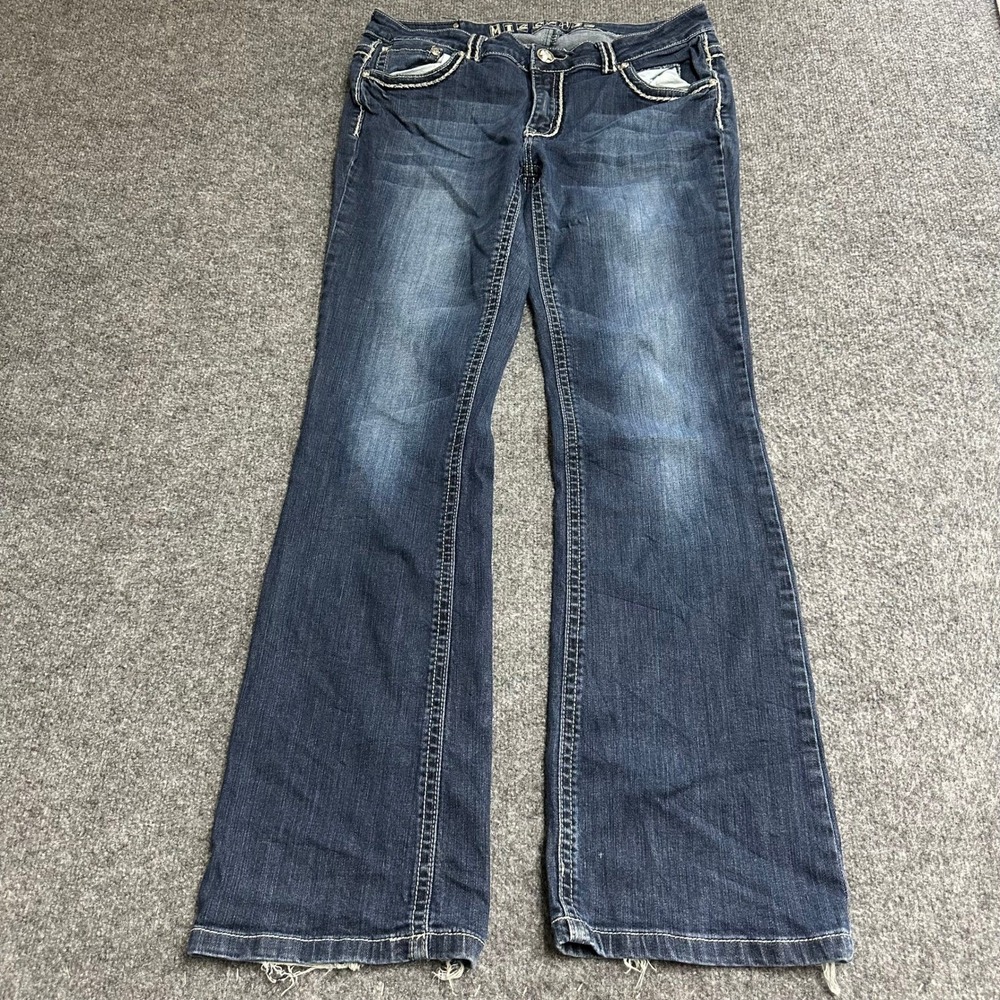 Miss Chic Jeans Womens Size 15 Blue Bootcut Rhinestone Contrast Stitch Y2K Denim